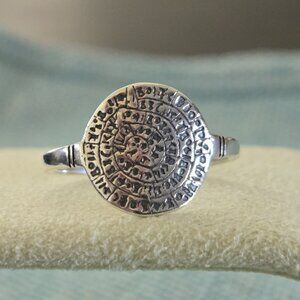 Sterling Silver 925 Phaistos Disc Coin Ring